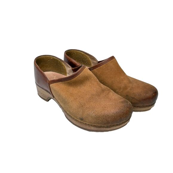 DANSKO Brenna Tan Brown Leather Suede Wood Clogs Boho Womens Size EU 40/ US 10 - Picture 1 of 7